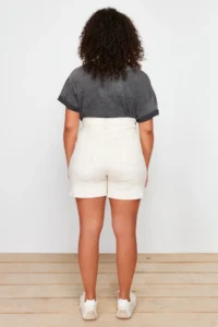 Trendyol Curve Ecru High Waist Mom Fit comfort/Middle Flexible denim Plus Size Shorts & Bermuda - Image 6