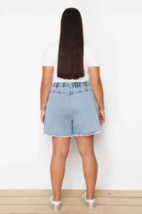 Trendyol Curve Light Blue Flywheel Detailed Mini Denim Shorts Skirt - Image 6