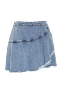 Trendyol Curve Light Blue Flywheel Detailed Mini Denim Shorts Skirt - Image 7