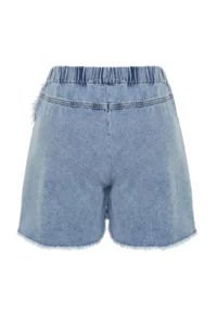 Trendyol Curve Light Blue Flywheel Detailed Mini Denim Shorts Skirt - Image 8