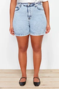 Trendyol Curve Light Blue High Waist Comofrt/Middle Flexible Straight Fit Plus Size denim Shorts - Image 2