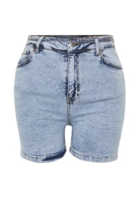 Trendyol Curve Light Blue High Waist Comofrt/Middle Flexible Straight Fit Plus Size denim Shorts - Image 7