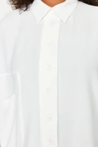 Trendyol Curve White Oversized Wide Pattern Poor Sleeve Weaving Shirt - Image 5