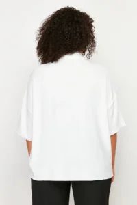 Trendyol Curve White Oversized Wide Pattern Poor Sleeve Weaving Shirt - Image 6