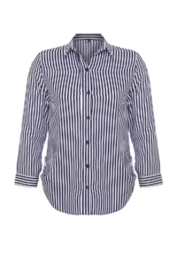 Trendyol Curve Navy Blue-White Viscose Long Sleeve Striped Plus Size Shirt - Image 7