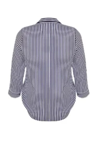 Trendyol Curve Navy Blue-White Viscose Long Sleeve Striped Plus Size Shirt - Image 8