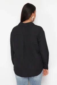 Trendyol Curve Black Plus Size Stone Embroidered Poplin Weaving Shirt - Image 6