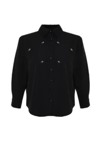 Trendyol Curve Black Plus Size Stone Embroidered Poplin Weaving Shirt - Image 7