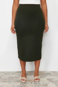 Trendyol Curve Khaki Pocket Detail Midi 100% Cotton Knitting Skirt - Image 4