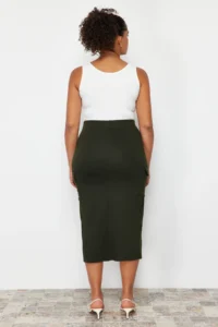 Trendyol Curve Khaki Pocket Detail Midi 100% Cotton Knitting Skirt - Image 6