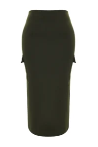 Trendyol Curve Khaki Pocket Detail Midi 100% Cotton Knitting Skirt - Image 7