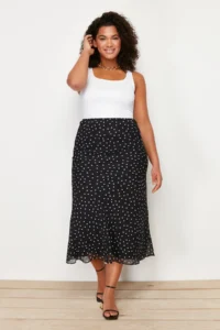 Trendyol Curve Black Polka Dot Fish Weaving Skirt