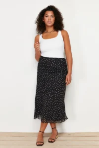 Trendyol Curve Black Polka Dot Fish Weaving Skirt - Image 2