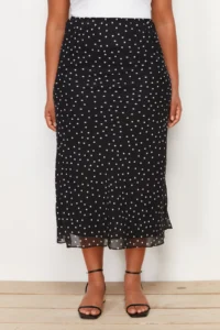 Trendyol Curve Black Polka Dot Fish Weaving Skirt - Image 4