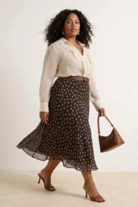 Trendyol Curve Brown Polka Dot Weaving Plus Size Skirt - Image 2