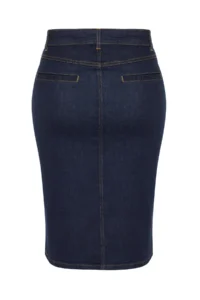Trendyol Curve Dark Blue slit Mini Size comfort/Middle Flexible Plus Size denim Pencil Skirt - Image 8