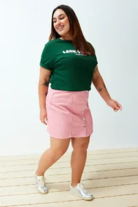 Trendyol Curve Pink buttoned Mini denim Skirt - Image 3