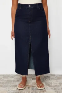 Trendyol Curve Dark Blue slit Maxi denim Skirt - Image 4