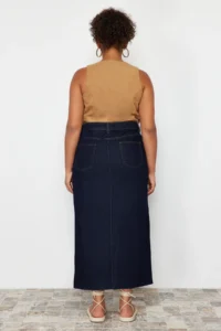 Trendyol Curve Dark Blue slit Maxi denim Skirt - Image 6