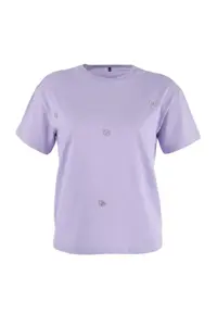 Trendyol Curve Purple Heart Accessory Detailed Oversized/Bol Cut 100% Cotton Knitting T-Shirt - Image 4