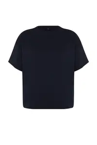 Trendyol Curve Navy Blue 100% Cotton Back Printed Oversized Cut Crew Neck Knitting T-Shirt - Image 8