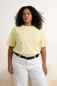 Trendyol Curve Yellow 100% Cotton Back Printed Oversized Cut Crew Neck Knitting T-Shirt - Image 2