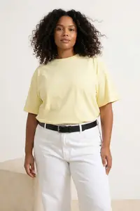 Trendyol Curve Yellow 100% Cotton Back Printed Oversized Cut Crew Neck Knitting T-Shirt - Image 3