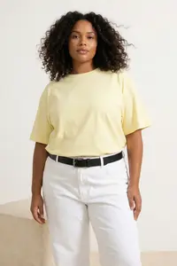 Trendyol Curve Yellow 100% Cotton Back Printed Oversized Cut Crew Neck Knitting T-Shirt - Image 5