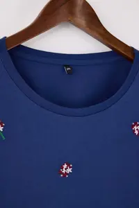 Trendyol Curve Indigo relaxed Floral Embroidery Detailed 100% Cotton Knitting Plus Size T-Shirt - Image 6