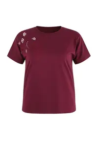 Trendyol Curve Burgundy embroidery Detailed Basic 100% Cotton Knitting T-Shirt