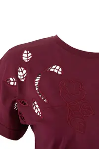 Trendyol Curve Burgundy embroidery Detailed Basic 100% Cotton Knitting T-Shirt - Image 2