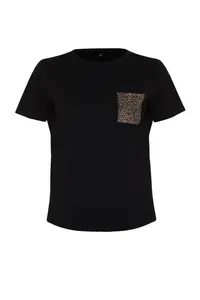 Trendyol Curve Black Oversized animals Printed Pocket detailed 100% Cotton Knitting Plus Size T-Shirt - Image 7