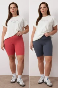 Trendyol Curve Anthracite- Dusty Rose High Waist 2 Sets Package Biker/Cycler/Short Plus Size Leggings