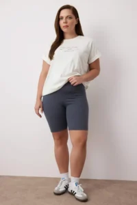 Trendyol Curve Anthracite- Dusty Rose High Waist 2 Sets Package Biker/Cycler/Short Plus Size Leggings - Image 2