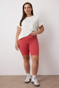 Trendyol Curve Anthracite- Dusty Rose High Waist 2 Sets Package Biker/Cycler/Short Plus Size Leggings - Image 5