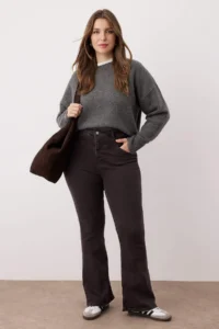 Trendyol Curve Brown High Waist comfort Stitching Detailed flared leg Flare Fit jeans