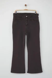 Trendyol Curve Brown High Waist comfort Stitching Detailed flared leg Flare Fit jeans - Image 5