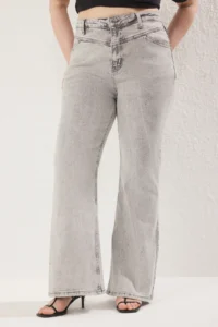 Trendyol Curve Gray High Waist comfort Stitching Detailed Comofrt/Middle Flexible flared leg Flare Fit jeans - Image 3