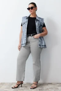 Trendyol Curve Mavi High Waist Straight Fit jeans