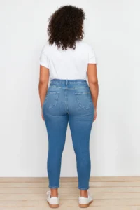 Trendyol Curve Dark Blue Super High Waist Flexible/Stretch Plus Size skinny jeans - Image 6