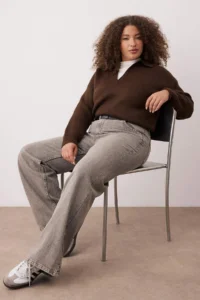 Trendyol Curve Gray High Waist Wide Leg denim plus size jeans - Image 2