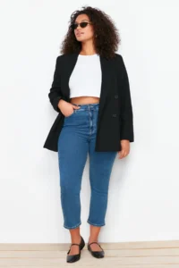 Trendyol Curve Mavi High Waist Short Size Flexible/Stretch Plus Size skinny jeans - Image 2