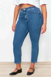 Trendyol Curve Mavi High Waist Short Size Flexible/Stretch Plus Size skinny jeans - Image 3