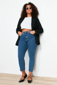 Trendyol Curve Mavi High Waist Short Size Flexible/Stretch Plus Size skinny jeans - Image 5