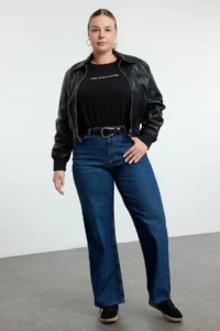 Trendyol Curve Dark Blue High Waist Faded Effect Vintage Washed Wide Leg Plus Size Wide Leg jeans - Image 2