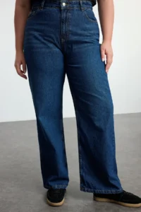 Trendyol Curve Dark Blue High Waist Faded Effect Vintage Washed Wide Leg Plus Size Wide Leg jeans - Image 3