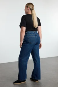 Trendyol Curve Dark Blue High Waist Faded Effect Vintage Washed Wide Leg Plus Size Wide Leg jeans - Image 5
