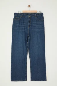 Trendyol Curve Dark Blue High Waist Faded Effect Vintage Washed Wide Leg Plus Size Wide Leg jeans - Image 6