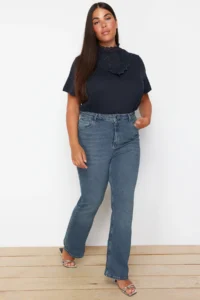 Trendyol Curve Mavi High Waist comfort/Middle Flexible flared leg Flare Fit Jeans - Image 2