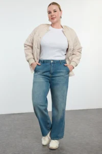 Trendyol Curve Mavi High Waist Wide Leg Plus Size Wide Leg jeans